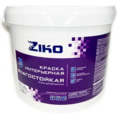 Краска ВД влагостойкая белоснежная интерьерная База А 9л 14кг (Ziko)  44