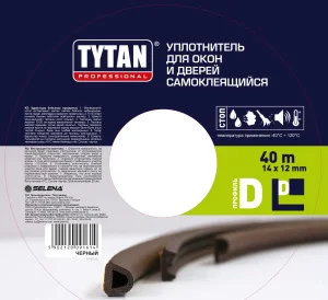 Уплотнитель для окон и дверей Tytan Professional D 40m x 14mm x 12mm Черный (91614) *1/8 Уплотнитель для окон и дверей Tytan Professional D 40m x 14mm x 12mm Черный (91614) *1/8