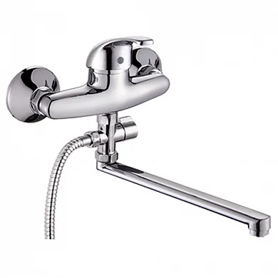 Смеситель д ванны одноруч. универс. плос. излив 30F, шланг 1,5м, лейка L2104 (Ligeya)  1 10