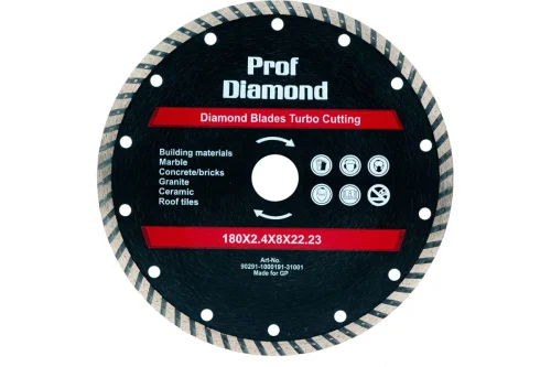 Диск алмазный отрезной турбо универсальный 180х2,4х22.23мм сухая и влажная резка по бетону Prof Diam