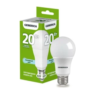 Лампа Е27 груша A60 20Вт 6500К 230В LL-A60-20-230-65-E27-G (Generica)  1