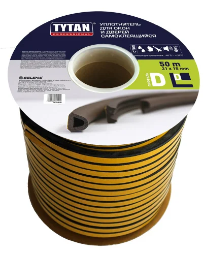 Уплотнитель для окон и дверей Tytan Professional D 50m x 21mm x 15mm  Черный (91591)  1 2
