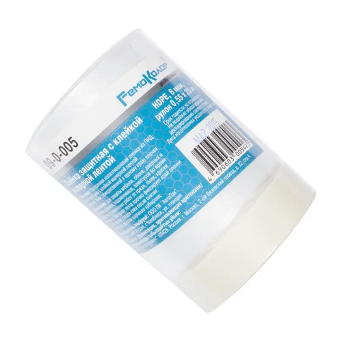 Пленка защитная с клейкой малярной лентой, прозрачная, HDPE, рулон 0,55х25м, толщина 8мкм, 09-0-005