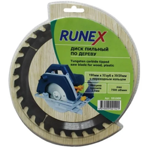 Диск пильный по дереву 190х 30 20мм 32 зуба Runex 551009   1