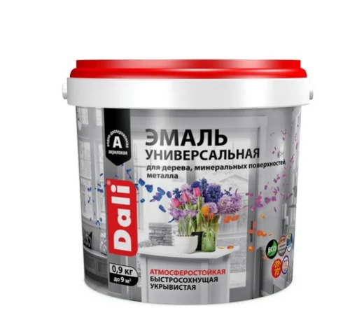 Эмаль универсальная акриловая база А, п матовая RAL9010 0,9кг Дали  6