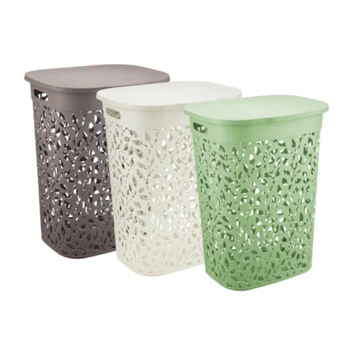 Корзина д белья пласт 55л  Флора  белый ротанг М2621 (М-Пластика)  1 5