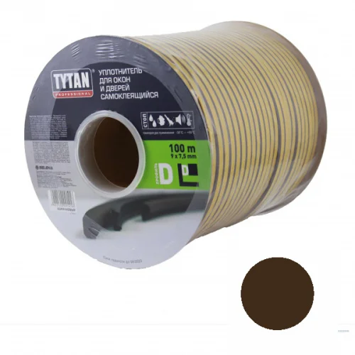 Уплотнитель для окон и дверей Tytan Professional D 100m x 9mm x 7,5mm Коричневый (91416)  1 8