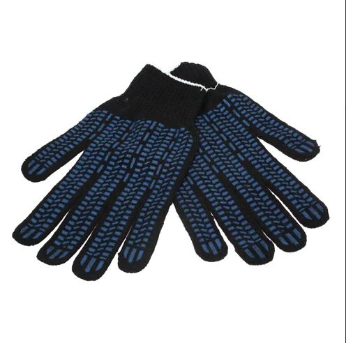 Перчатки утепленные х б двойные ПВХ протектор черные серые 75гр  5 100 ОПТ