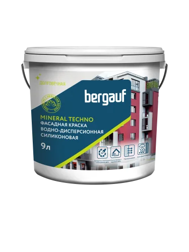 Краска силиконовая фасадная Mineral Techno всесезонная 9л База А 91378 (Bergauf)  44