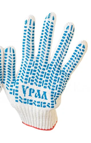 Перчатки х б 5 нитей 7,5 класс ПВХ  протектор  белые 65гр люкс УРАЛ  10 200  ОПТ