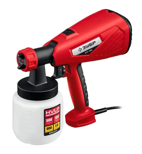 Краскопульт электрич. Зубр КПЭ-500 HVLP 0.8л, краскоперенос 0-800мл мин,вязкость краски 100 DIN сек,