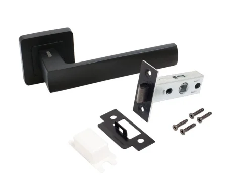 Комплект ручка+защелка АЛЛЮР АРТ  КОЛОМБО   BL+L45-8 BL (23150 S45) матовый черный  20