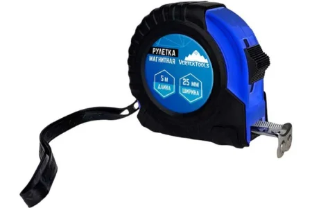 Рулетка 5м 25мм обрезиненный корпус, фиксатор VertexTools