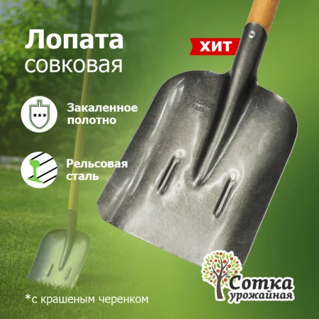 Лопата совковая ЛСП рельс.сталь `Урожайная сотка` с ребр жест с краш дер чер S504-3 О0518  1