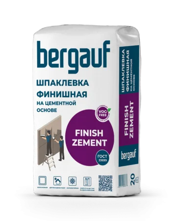 Шпатлевка цементная финишная Finish Zement 20кг Bergauf 1уп=64шт Шпатлевка цементная финишная Finish Zement 20кг Bergauf 1уп=64шт