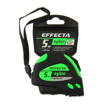 Рулетка 5м 25мм обрезиненный корпус, фиксатор, автостоп, магнит Effecta Nylon 580525