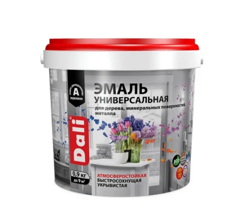 Эмаль универсальная акриловая база А, п матовая RAL9010 0,9кг Дали  6