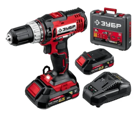Дрель-шуруповерт аккумуляторная Зубр ДШЛ-185-22 18В, 2 АКБ, 2 Ач, в кейсе