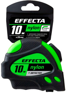 Рулетка 10м/25мм обрезиненный корпус фиксатор Effecta Nylon автостоп, магнит 581025 *1/6