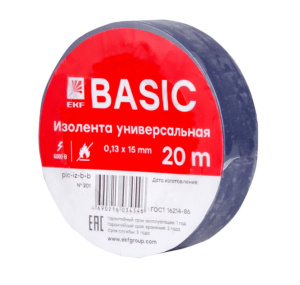 Изолента ПВХ 15мм х 20м синяя plc-iz-b-s EKF